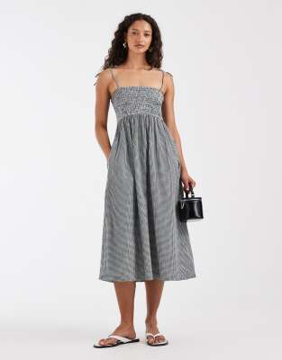 Robe longue en crépon à carreaux vichy - Noir et blanc 44
