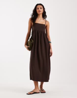 Robe longue en lin mélangé - Marron-Brown 40-42