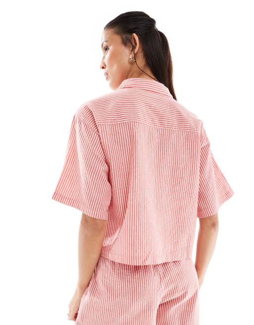 JJXX – Rödrandig, kort skjorta i oversize av kräpp, del av set, 2 av 4
