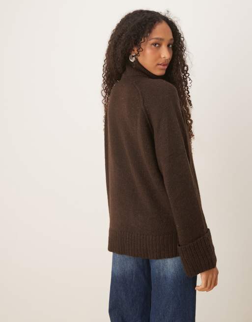 JJXX roll neck oversized jumper in brown, 3 of 4