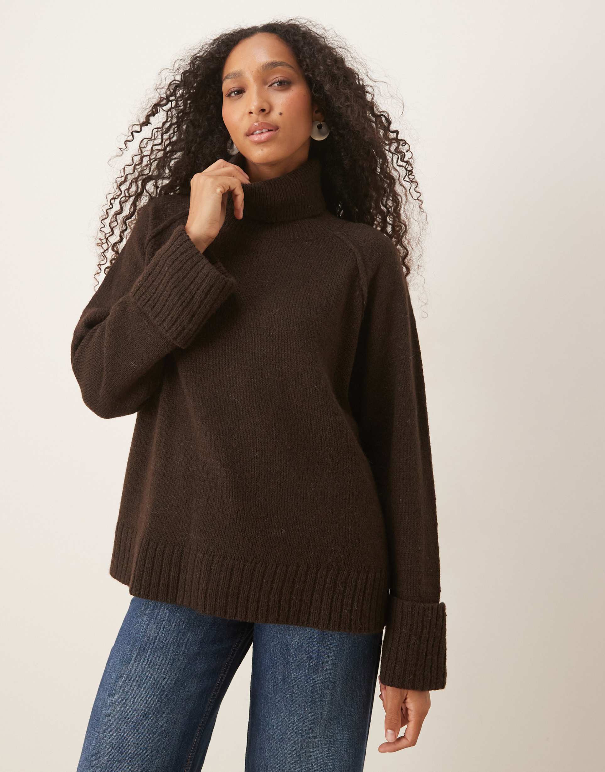 jjxx roll neck oversized sweater in brown