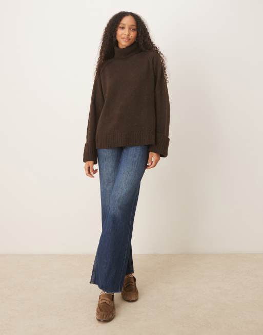 JJXX roll neck oversized sweater in brown