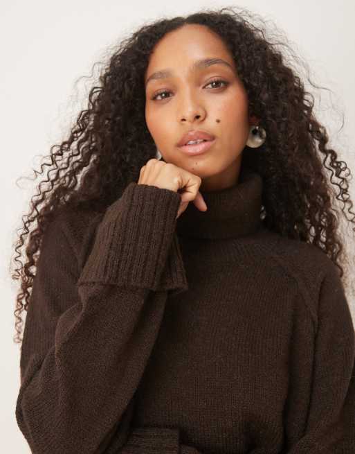 JJXX roll neck oversized sweater in brown