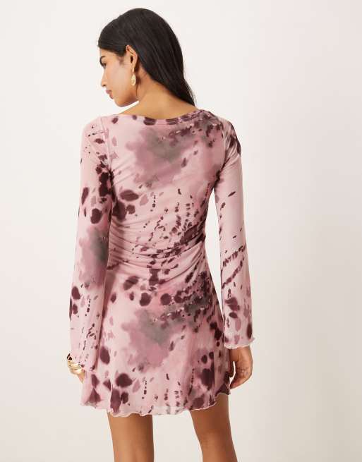 JJXX – Rosa, mönstrad klänning med långa ärmar i mesh, 4 av 4