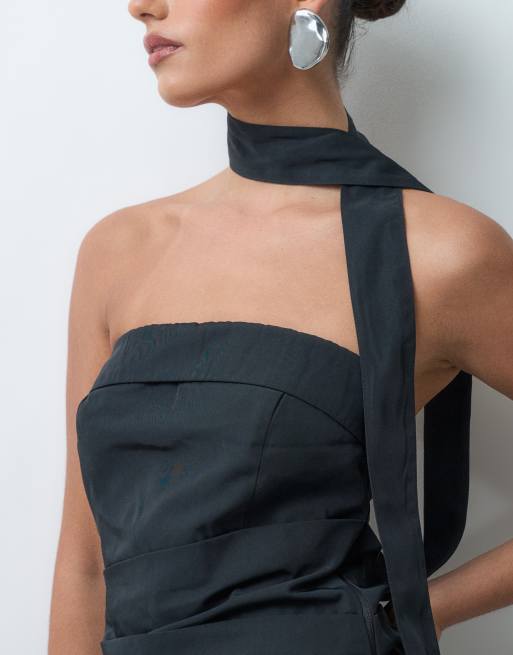 JJXX ruched bandeau top with scarf detail in black, 3 of 5