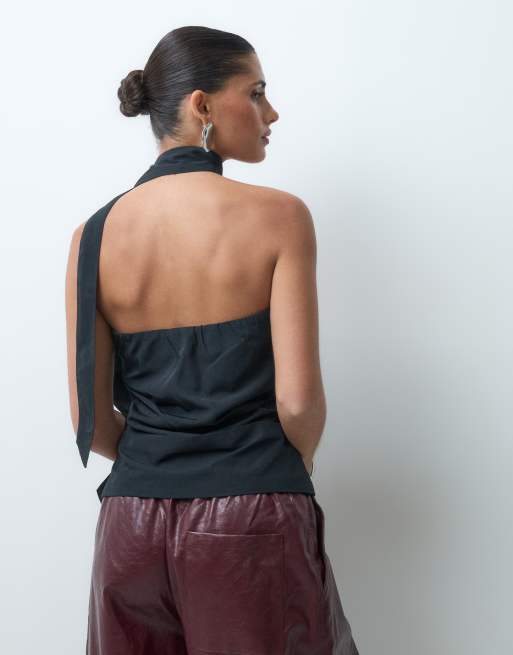 JJXX ruched bandeau top with scarf detail in black, 4 of 5