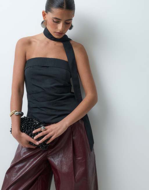 JJXX ruched bandeau top with scarf detail in black, 5 of 5