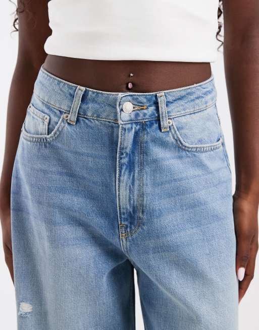 JJXX Sacai baggy barrel jeans with rips in mid wash, 5 of 5