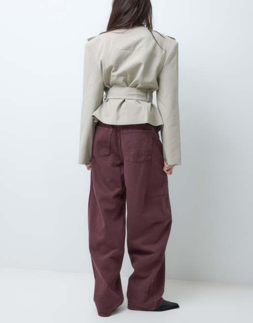 JJXX sakai baggy barrel jean in burgundy, 4 of 5