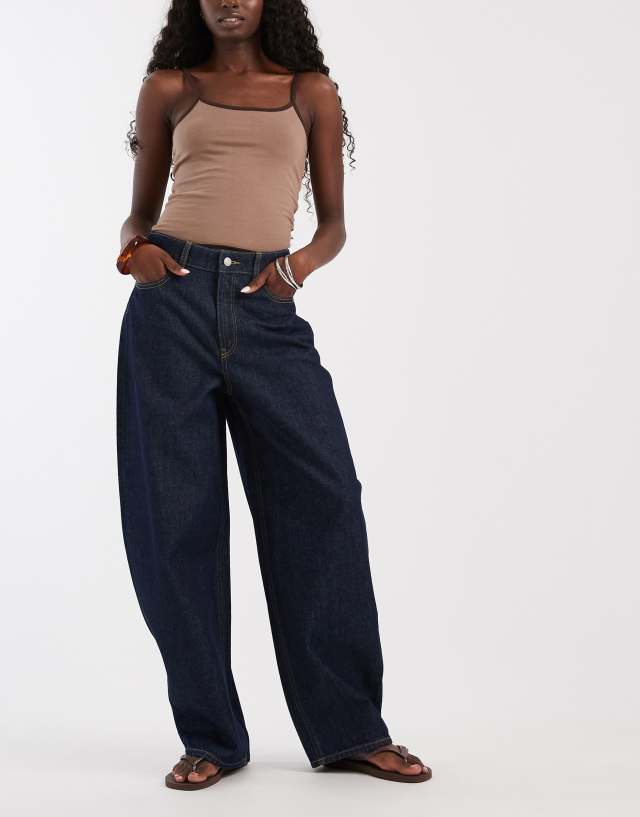 JJXX Sakai baggy barrel leg jeans in mid blue | ASOS