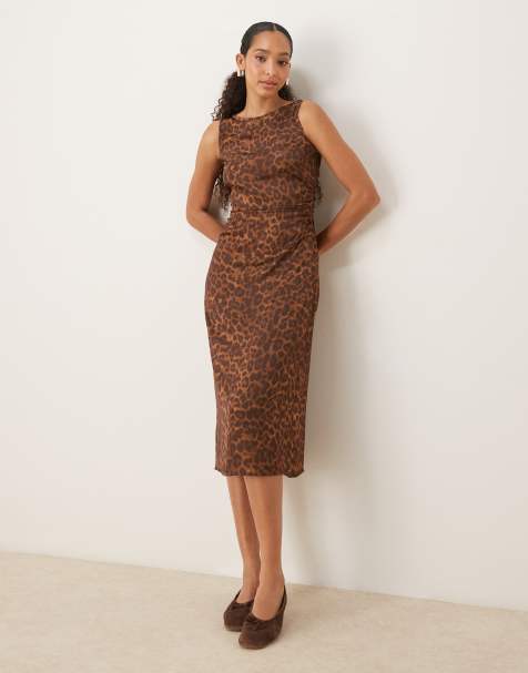 JJXX satin leopard midi dress in multi - view 1