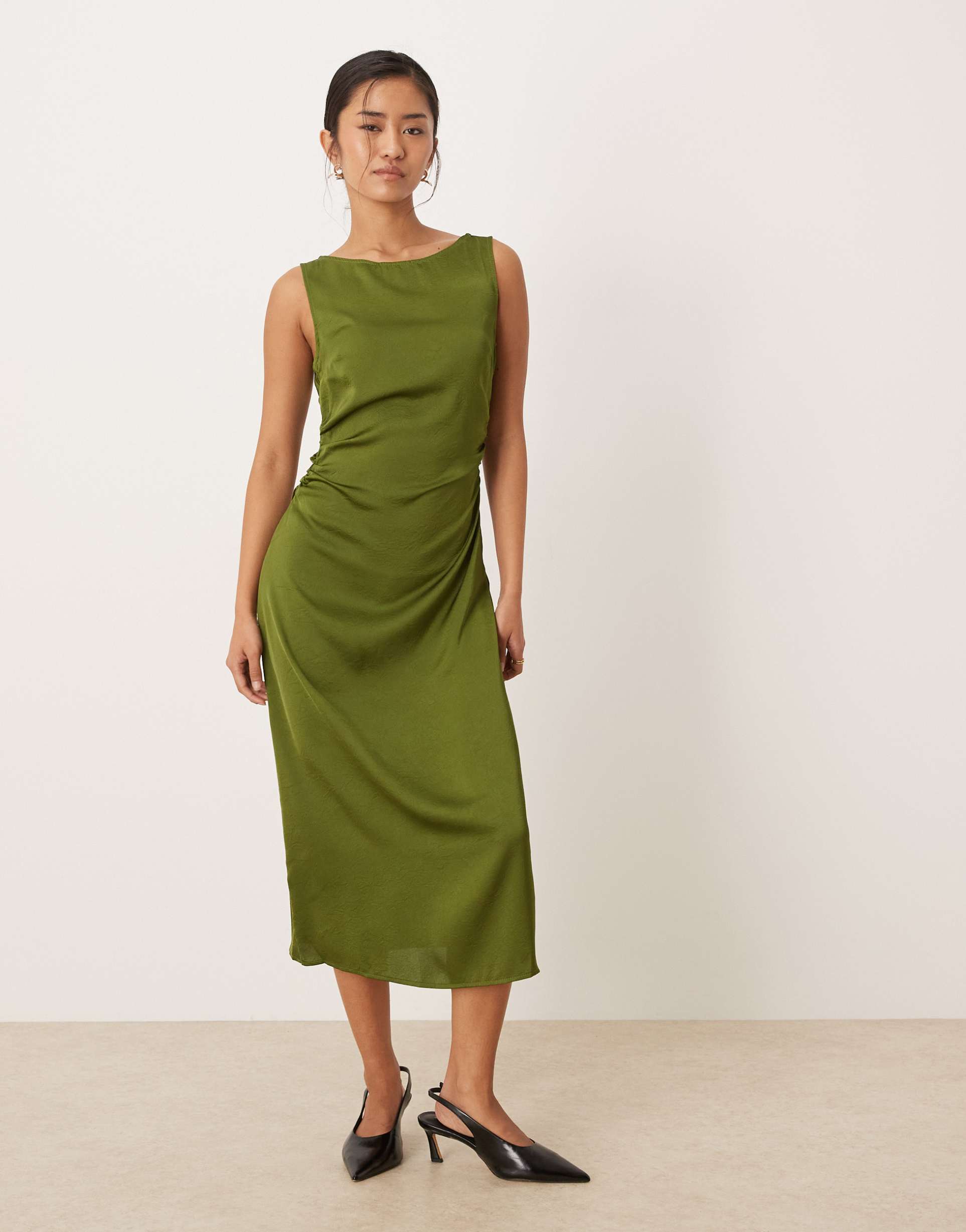 jjxx satin midi dress in green
