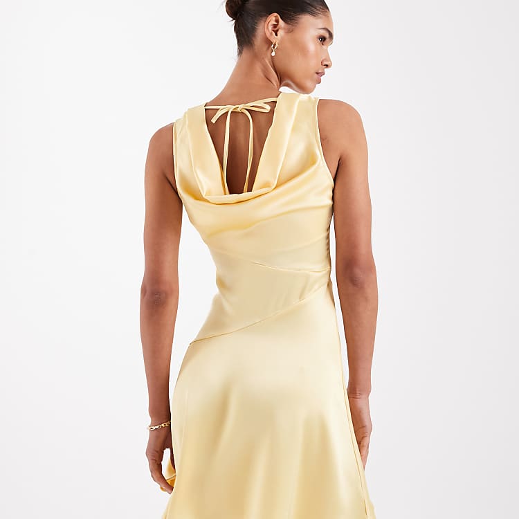 yellow silk mini dress Lulus | Light Satin Square Neck | Womens | X-Small (Available in S, M, L, XL) Ruched twist bust detail SMOCKED SILK BUSTIER MINI DRESS