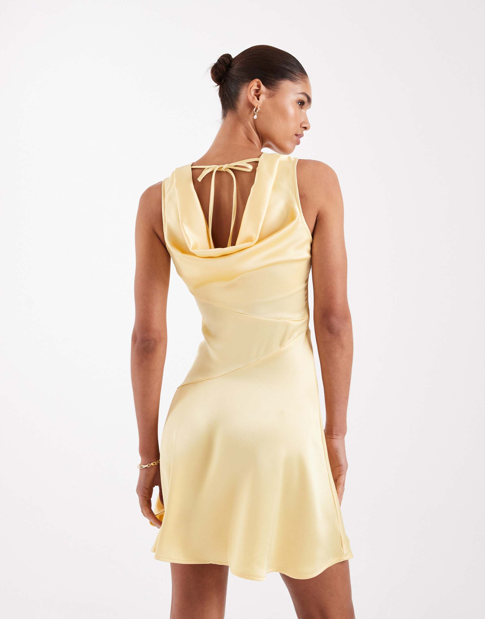 jjxx satin mini dress with tie detail in butter yellow