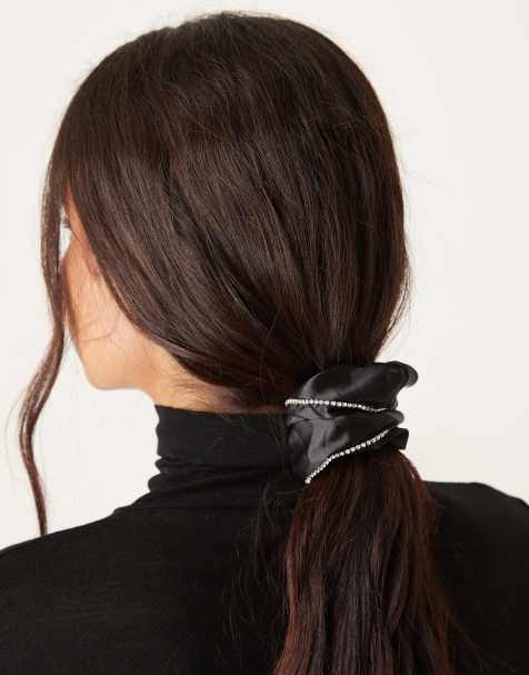 JJXX satin scrunchie with trim in black - view 1