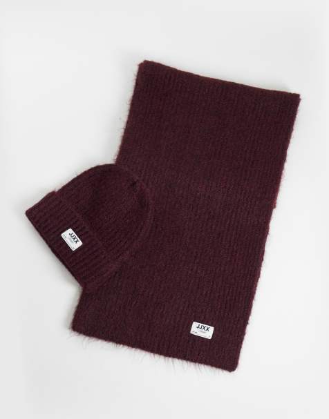 JJXX scarf and beanie gift box in burgundy - view 1