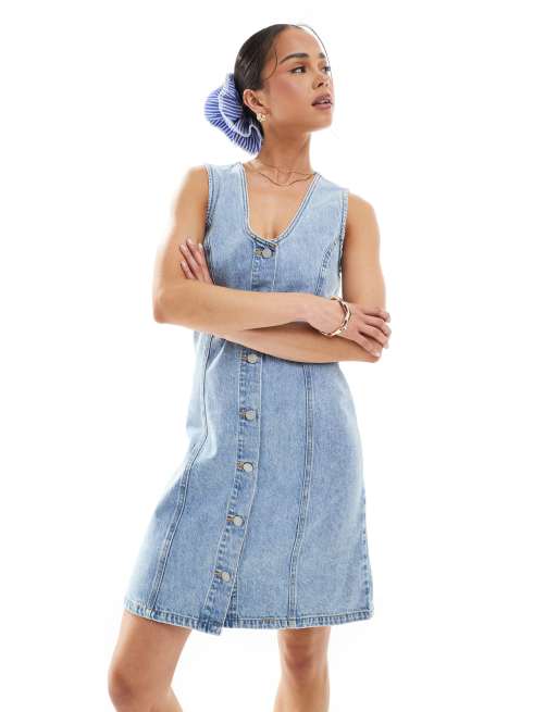 JJXX scoop neck denim dress in light blue, 2 of 4