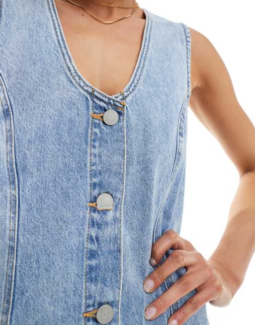 JJXX scoop neck denim dress in light blue, 3 of 4