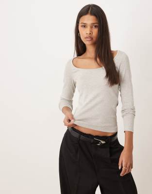 JJXX scoop neck long sleeve top in gray
