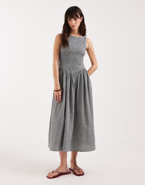 JJXX seersucker check midi dress in black - view 1