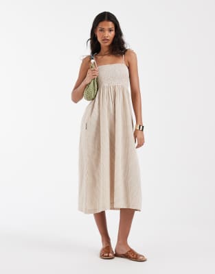 JJXX seersucker gingham maxi dress in beige and white | ASOS
