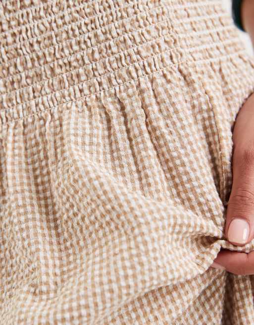 JJXX seersucker gingham maxi skirt in beige and white, 4 of 5