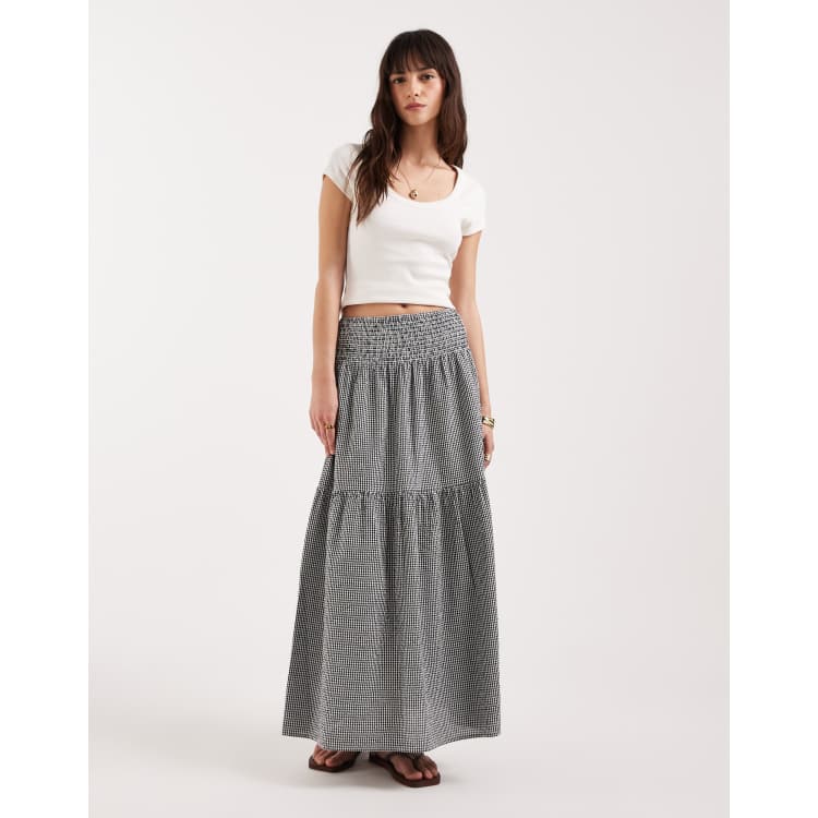 JJXX seersucker gingham maxi skirt in black and white | ASOS
