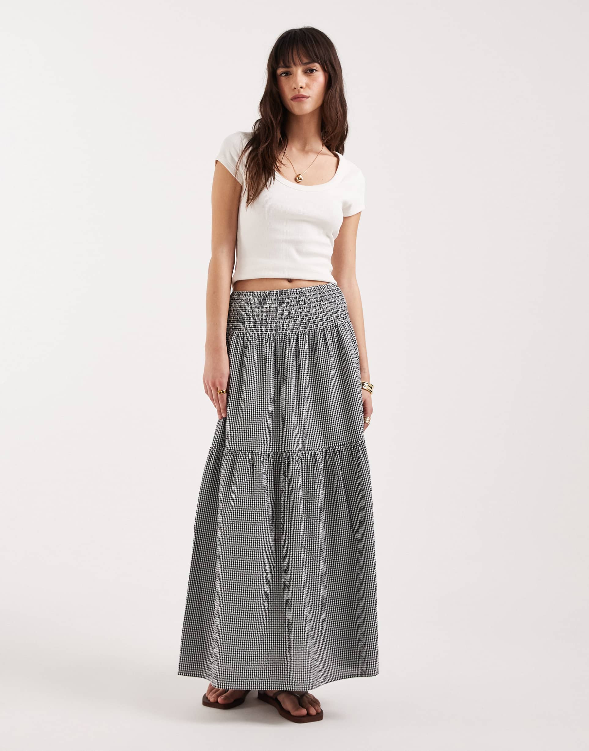 jjxx seersucker gingham maxi skirt in black and white