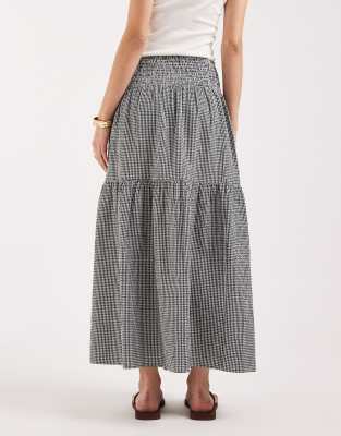 JJXX seersucker gingham maxi skirt in black and white | ASOS