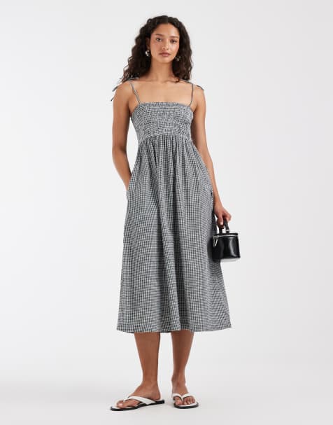 JJXX – Seersucker-Maxikleid mit Vichy-Karo in Schwarz und Weiß - view 1