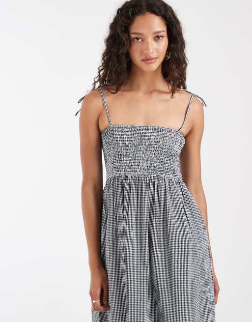 JJXX – Seersucker-Maxikleid mit Vichy-Karo in Schwarz und Weiß, 2 von 4