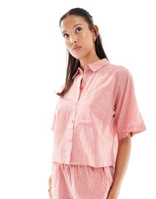 JJXX JJXX seersucker oversized cropped shirt co-ord in red stripe