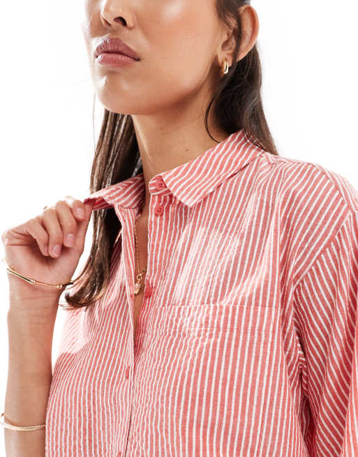 JJXX seersucker oversized cropped shirt co-ord in red stripe