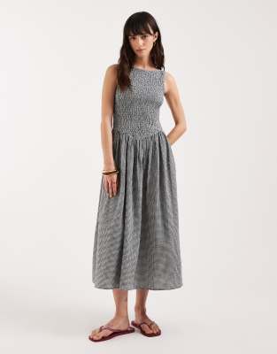 JJXX seersucker plaid midi dress in black black 13490₽