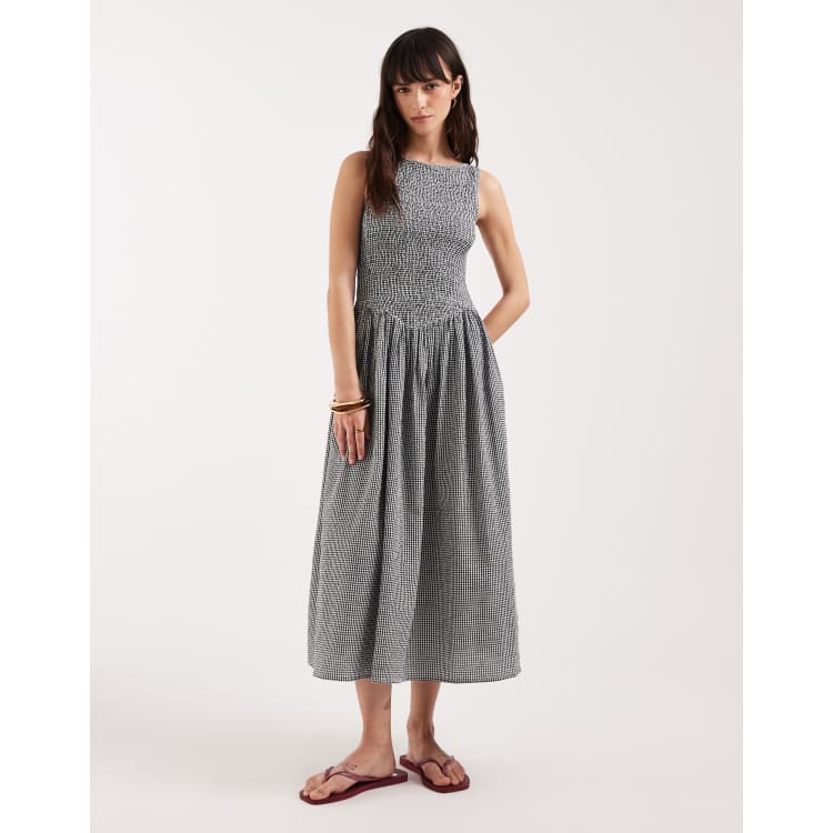 JJXX seersucker plaid midi dress in black | ASOS