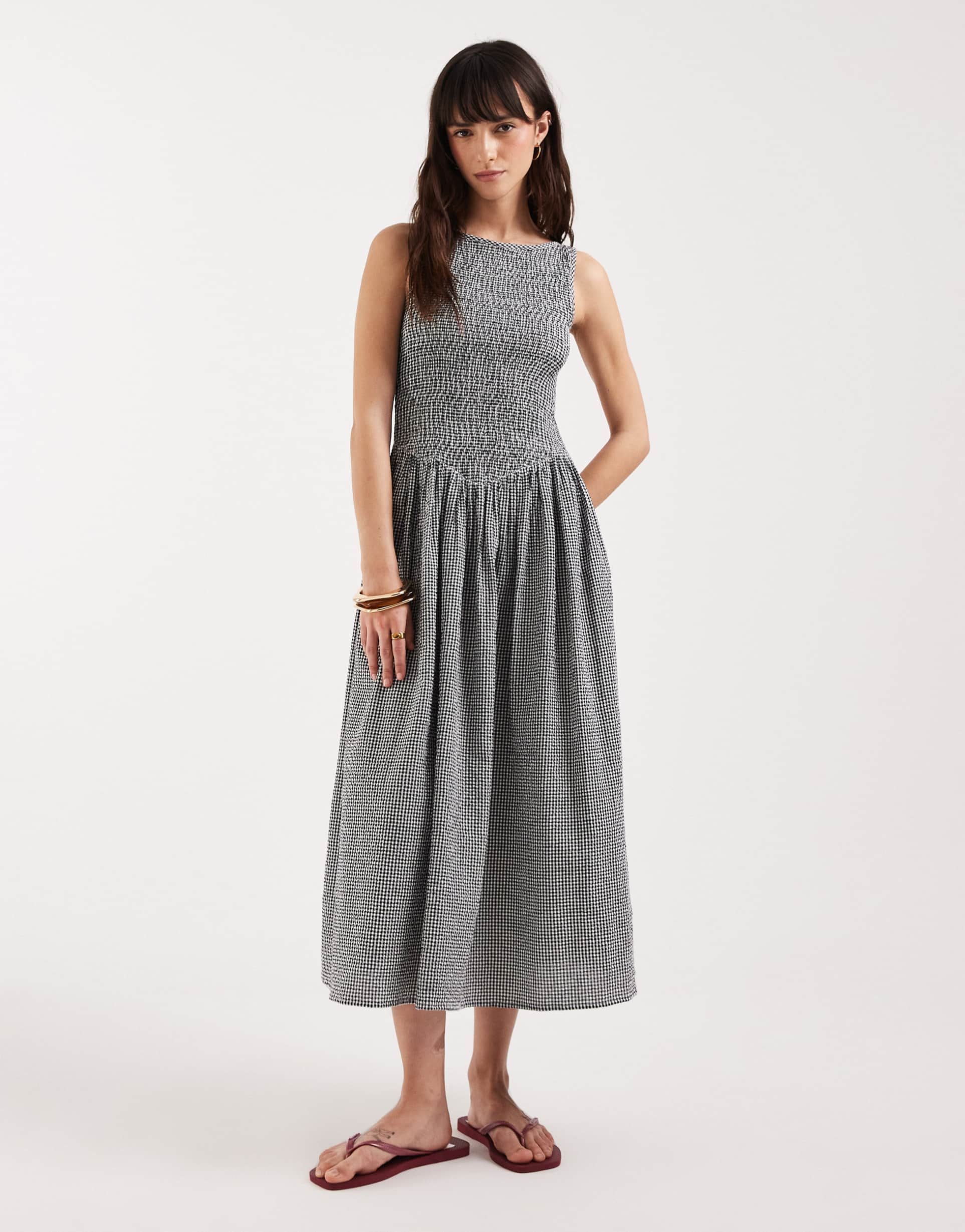 jjxx seersucker plaid midi dress in black