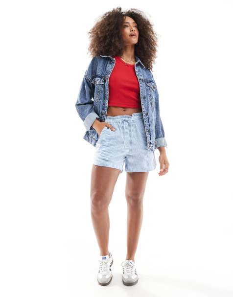 JJXX seersucker shorts in blue stripe - view 1