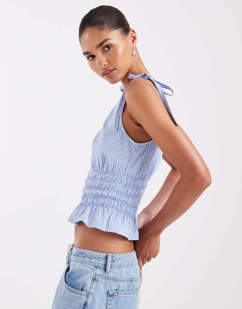 JJXX seersucker stripe top in blue - view 1