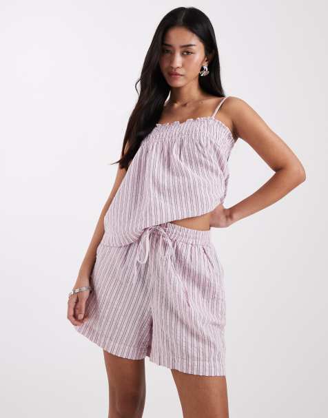 JJXX seersucker striped shorts in pink - view 1