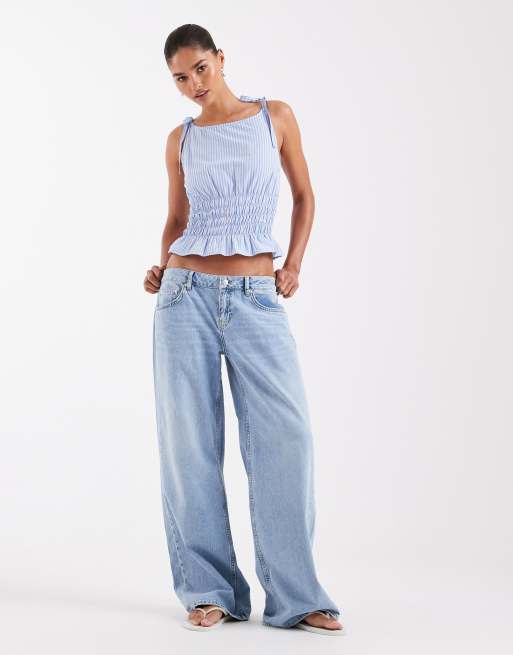 JJXX seersucker striped top in blue, 2 of 4