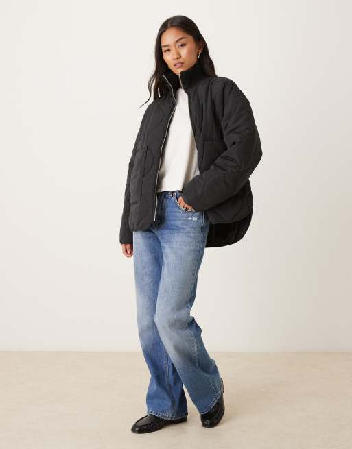 シェナモン JJXX Serena high neck quilted jacket in black | ASOS