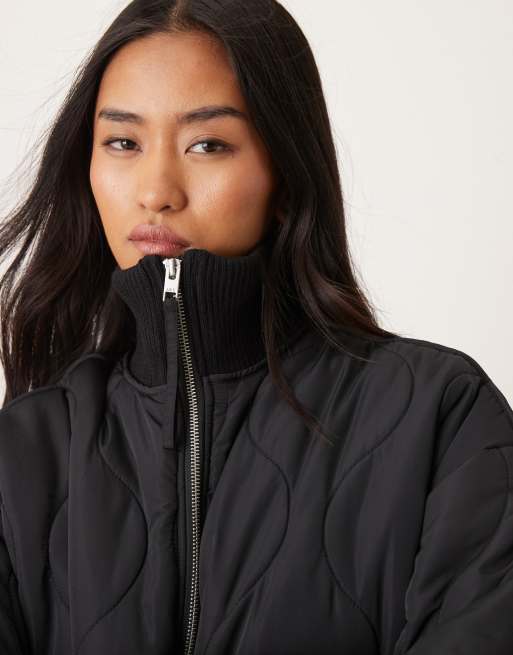 シェナモン JJXX Serena high neck quilted jacket in black | ASOS