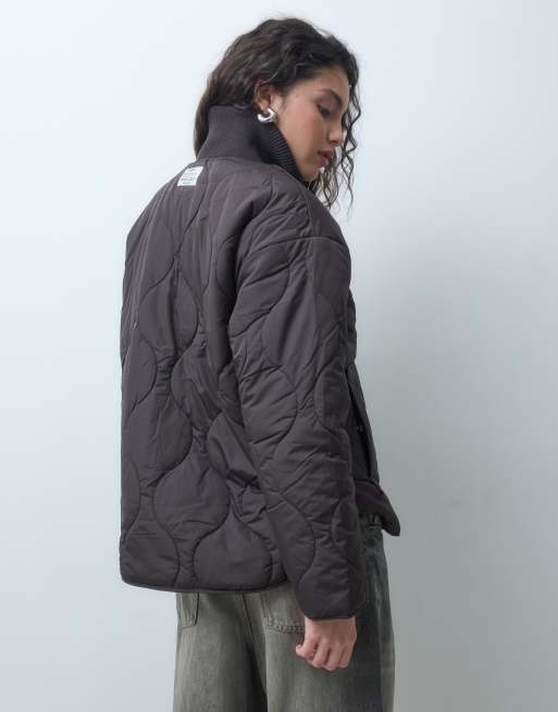 JJXX Serena high neck quilted jacket in brown, 3 of 4