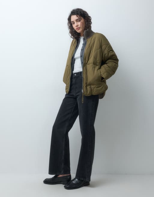 JJXX Serena high neck quilted jacket in dark olive, 3 of 4