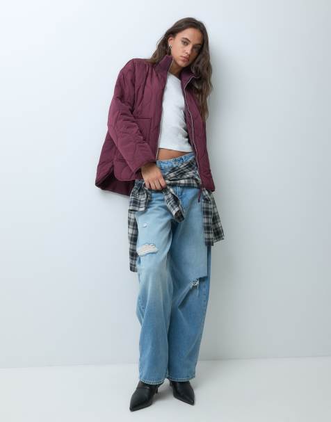 JJXX Serena high neck quilted jacket in deep burgundy - view 1