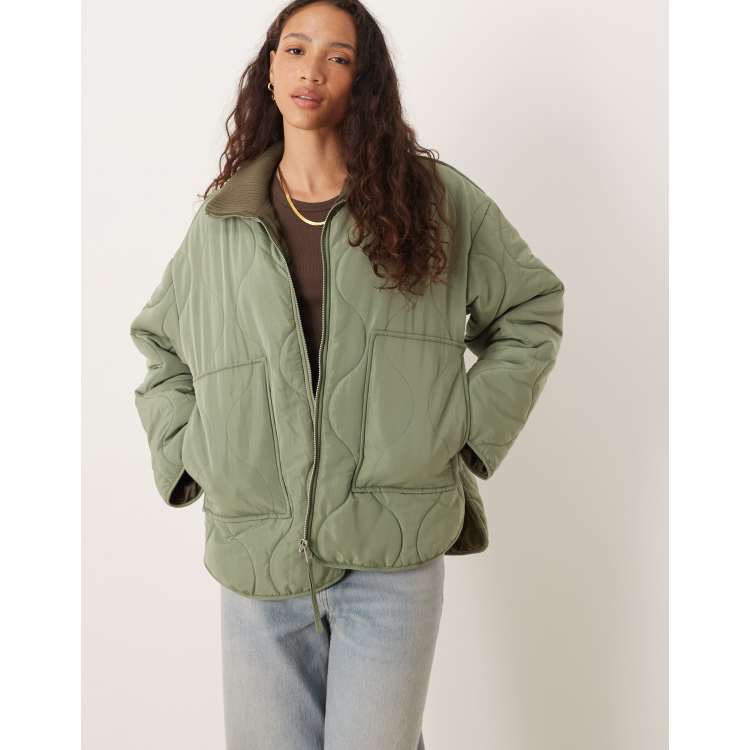 MAHF SUPPLY バルーントールジャケット　XL カーキ JJXX Serena high neck quilted jacket in green | ASOS