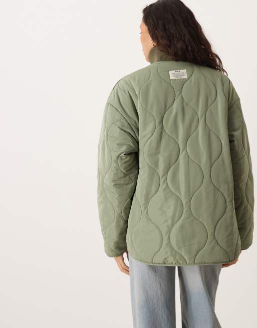yuka JJXX – Serena – Zielona pikowana kurtka z wysokim kołnierzem