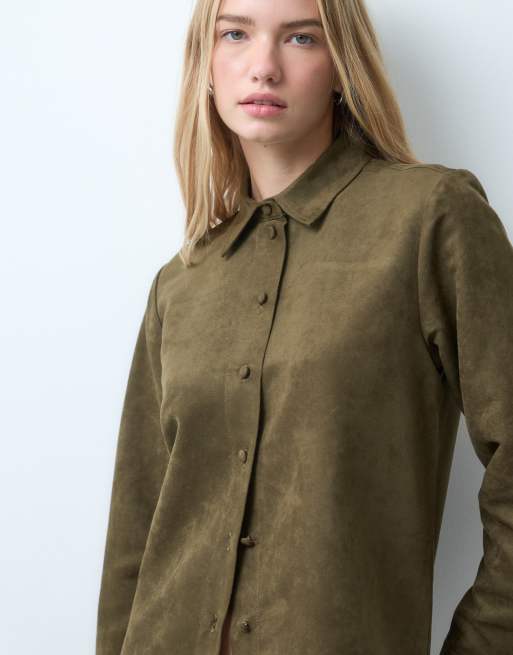 JJXX set faux suede shirt in brown, 4 of 4