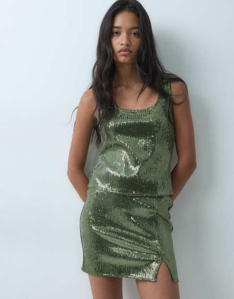 JJXX co-ord sequin skirt in olive green