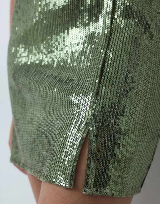 JJXX set sequin skirt in olive green, 3 of 5